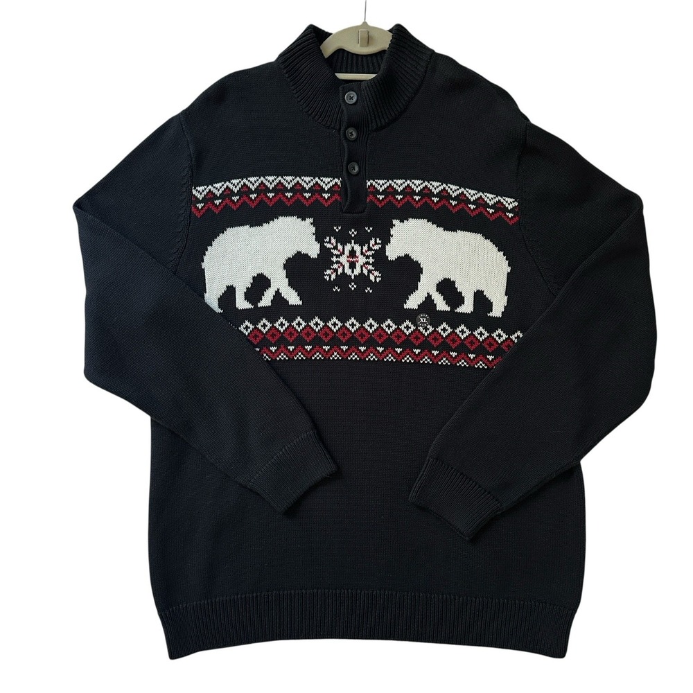 Chaps Fair Isle Knit Sweater Men Extra Large Polar Bear Snowflake Christmas